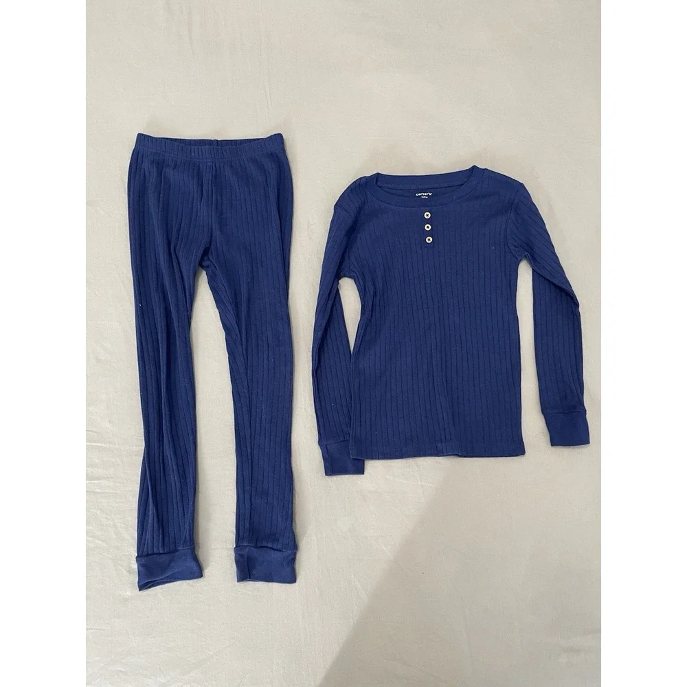 Carters Blue Ribbed Two Piece Pajama Set Snug Fitting Size 7